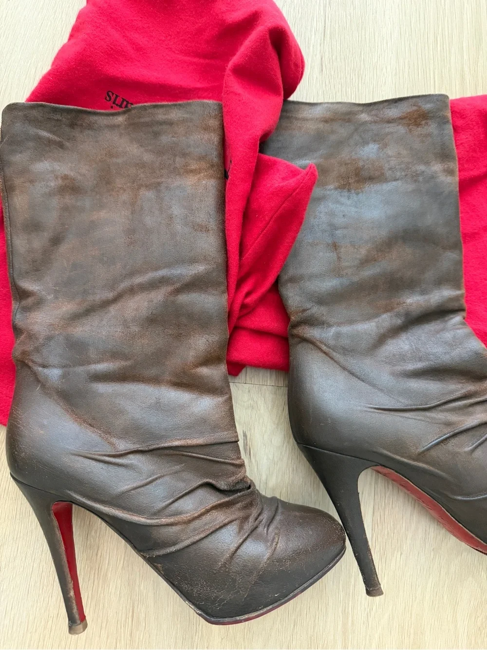 Christian Louboutin Brown Suede Over-the-Knee Boots - Picture 3 of 8